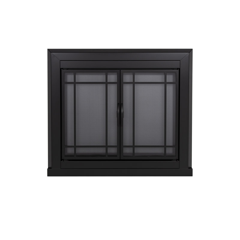 Porte de foyer en acier Ghalib, H 31 po x l 37,5 po x P 1,81 po, Noir