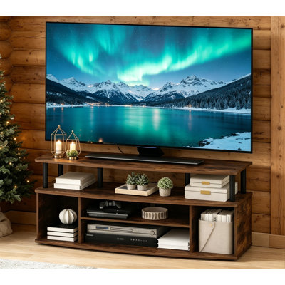 Large Entertainment Center TV Stand For TV Up To 55 Inch, Amber Pine And Black Finish