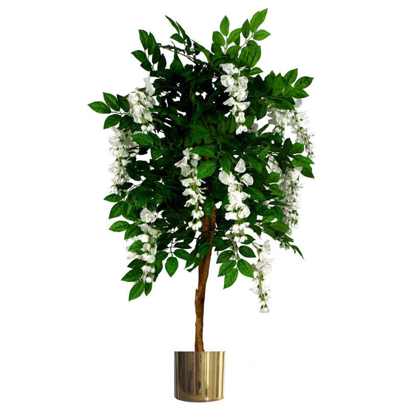 130cm Faux Wisteria Tree in Metal Pot, Gold