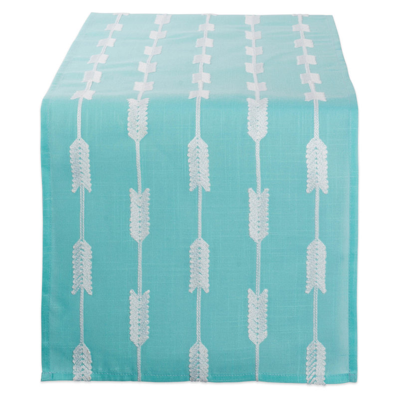 Opalo Embroidered Arrow Fletching Table Runner, Aqua