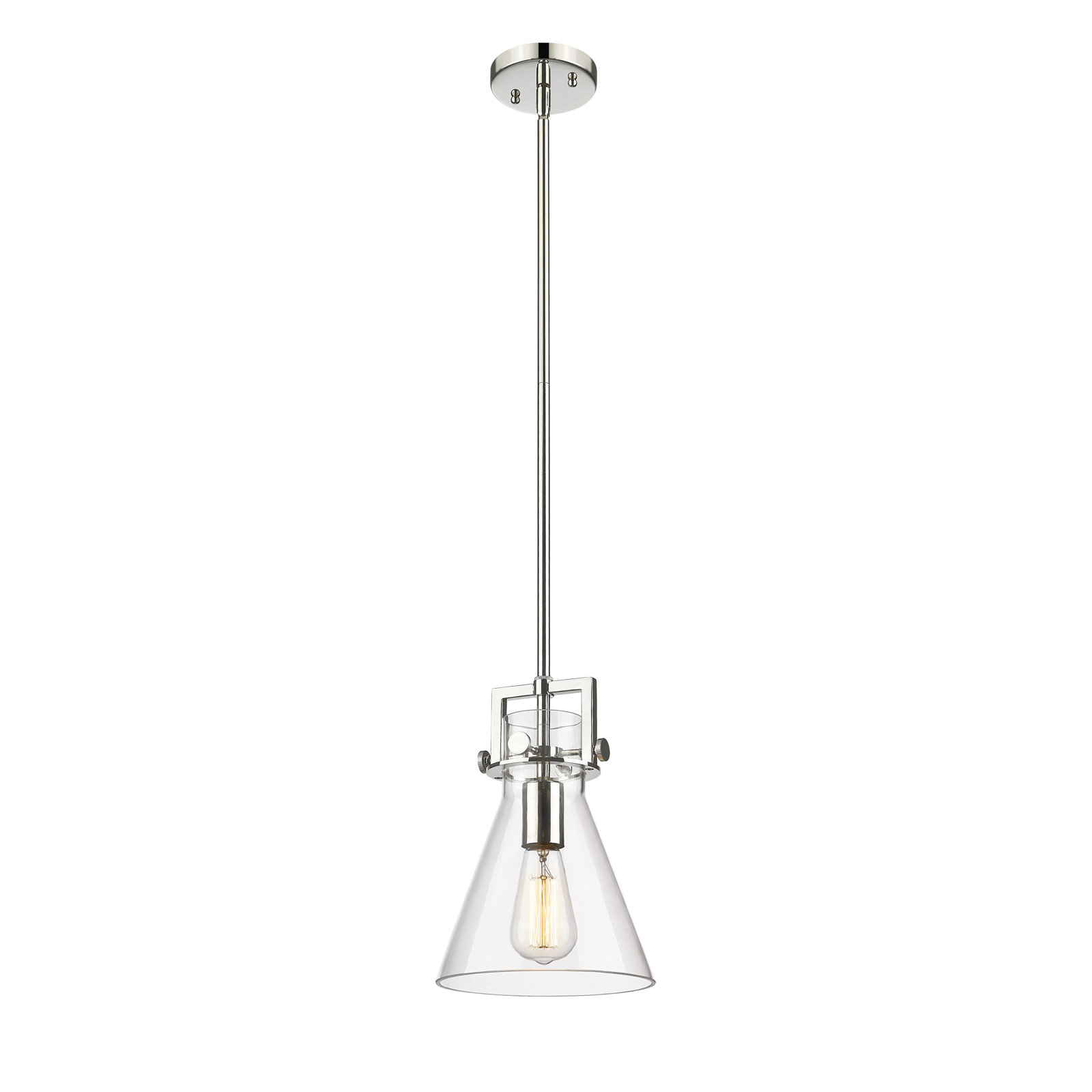 Coterie Single Light Glass Dimmable Pendant, Clear, Polished Nickel, 11.38" H x 8" W x 8" D