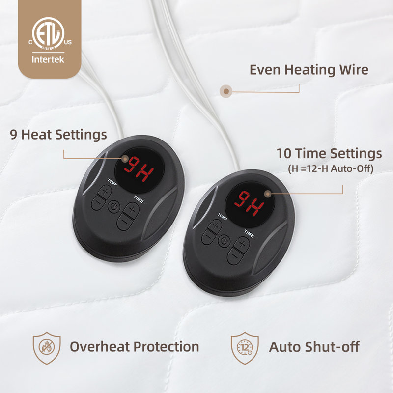 Premium Quilted Heated Mattress Pad, Bed Warmer, 9 Heat Settings, 1-12 Hours Auto Off, Soft and Cozy, Deep Pocket, Fast Heating, Machine Washable