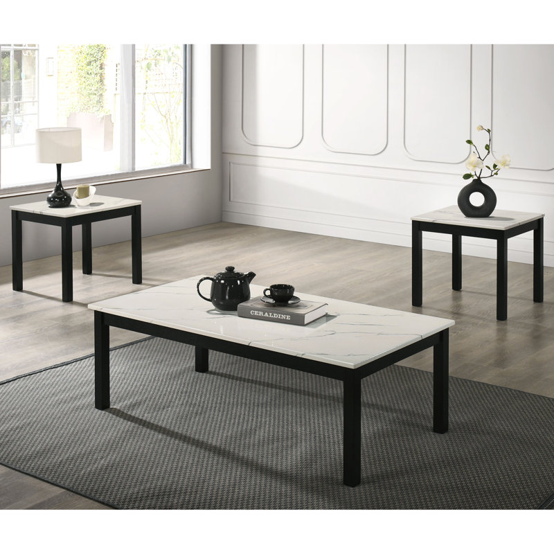 Ensemble de tables basses 3 pièces Brudan, Blanc
