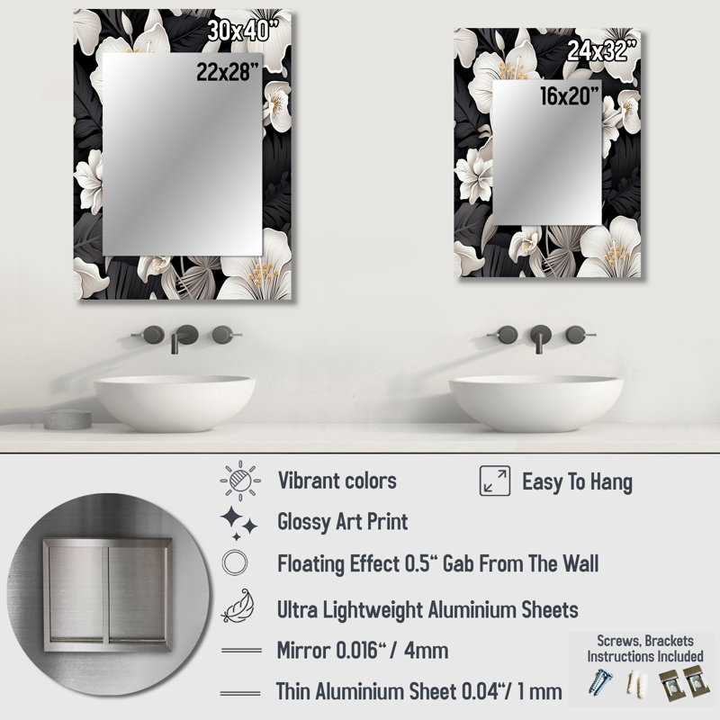 Monochrome Tropics Tropical Pattern - Tropical Mirror Wall Decor, 40" x 30"
