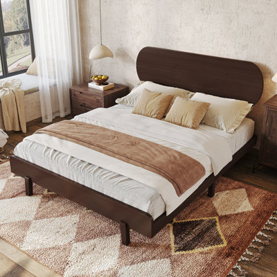 Aurelius Solid Bamboo Platform Bed with Rounded Headboard & Slat Support