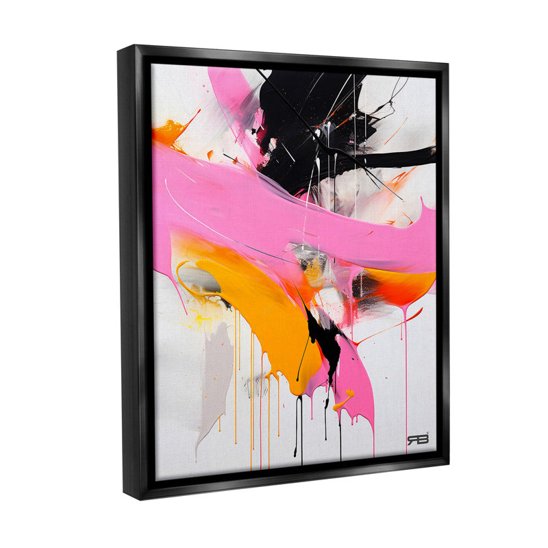"Rose et noir contemporain" par RB sur toile, Cadre flottant noir de jais, H 31 po x l 25 po