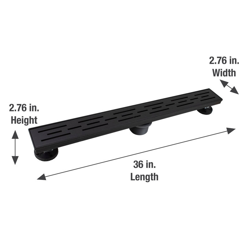 Drain de douche linéaire 36 po avec grille à motif linéaire décalé, Noir mat