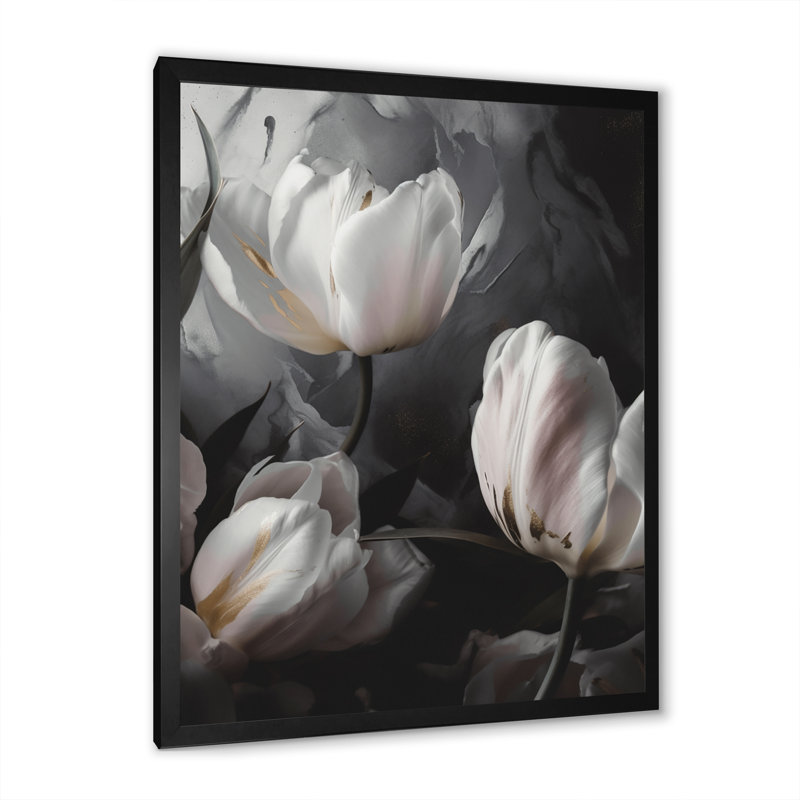 «Cream Serenade Of Tulips I», reproduction d'art sur toile, L 12 po x H 20 po, Cadre photo noir