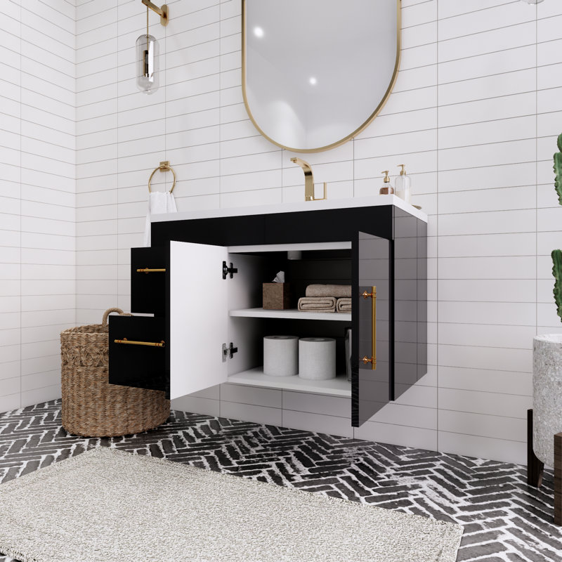 Spring 36'' Single Bathroom Vanity with Acrylic Top, Gloss Black