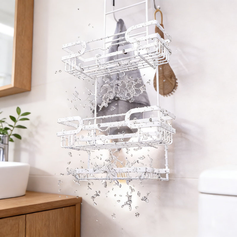Over The Door Shower Caddy With Double Soap Holder And 16 Hooks, No Drilling Hanging Bathroom Organizer For Shampoo Conditioner Towels Essentials