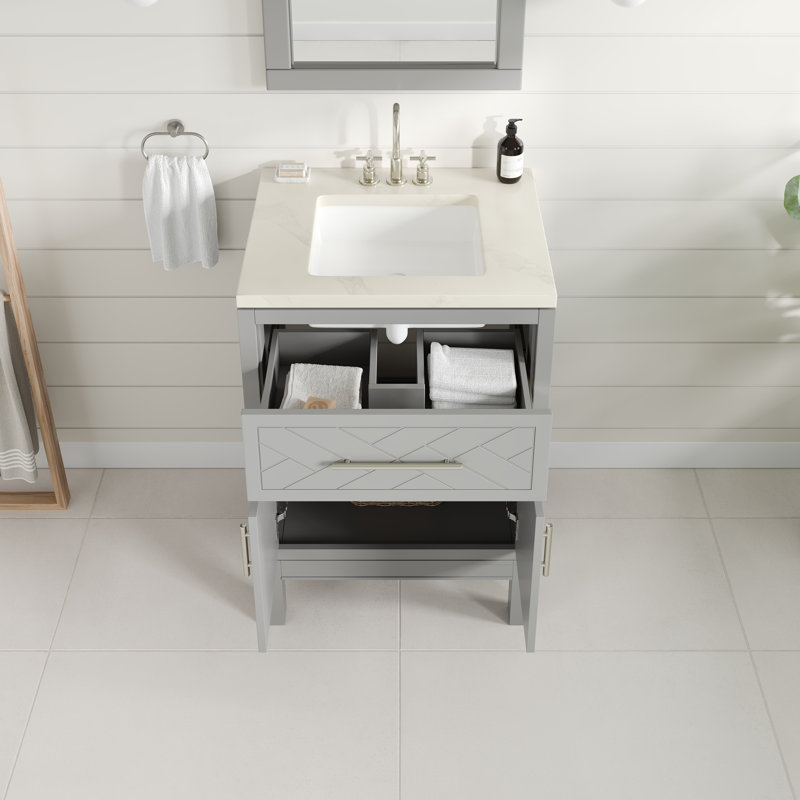 Cambridge 24 In. Single Sink Bath Vanity With Quartz Top And Undermount Porcelain Sink, Gray