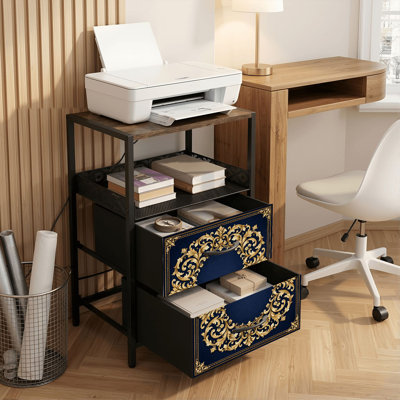 Table de chevet 2 tiroirs avec station de charge, table de chevet pour chambre avec ports USB et amp; Tablette ouverte Outlets - noir