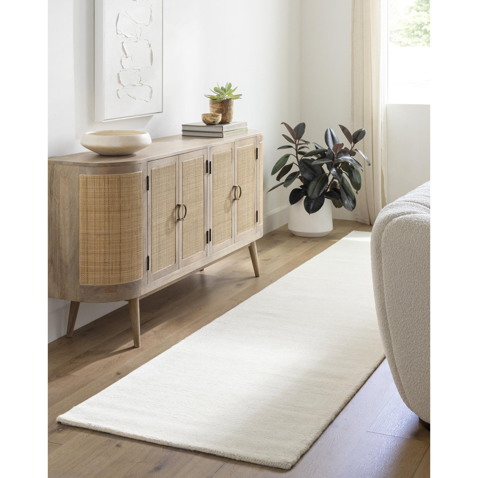 Crowe Light Beige Hand-Loomed Wool Rug, Runner 3' x 12'