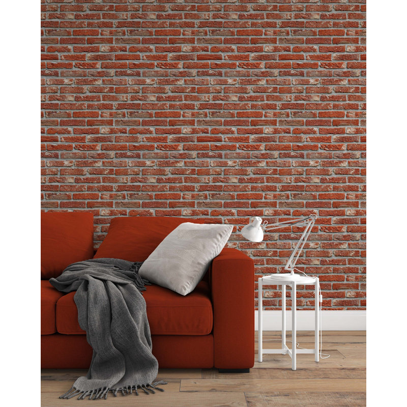 Papier peint amovible de construction en brique rouge, L 9 po x l 15 po