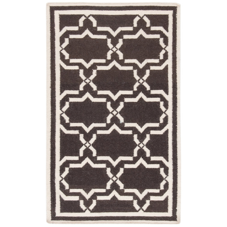 Rodgers Hand Woven Flat Weave Wool/Cotton Geometric Rug in Chocolate