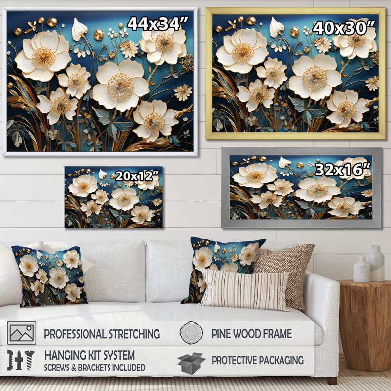 Souvenirs de coquelicots, rêves de fleurs, Cadre flottant doré, H 16 po x l 32 po x P 0,5 po