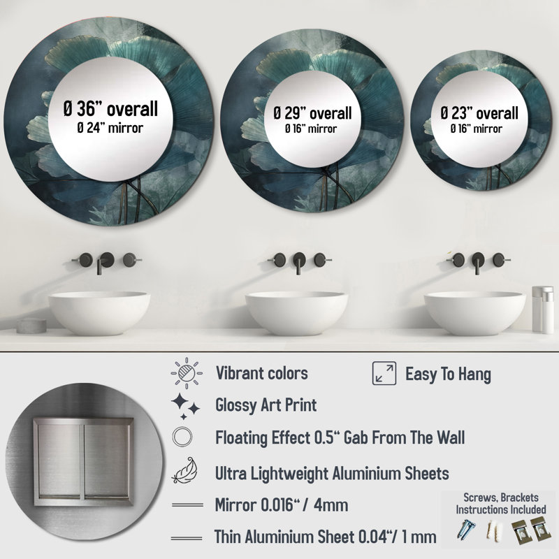 Tropical Palm Leaves Ginkgo I - Floral Leaves Round Mirror Wall Decor_MTMIR62798, 36" x 36"