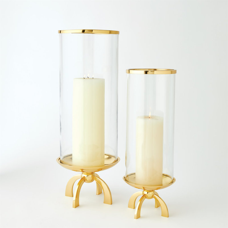 Elegant Brass Quad Base Hurricane Candle Holder 20.75" H