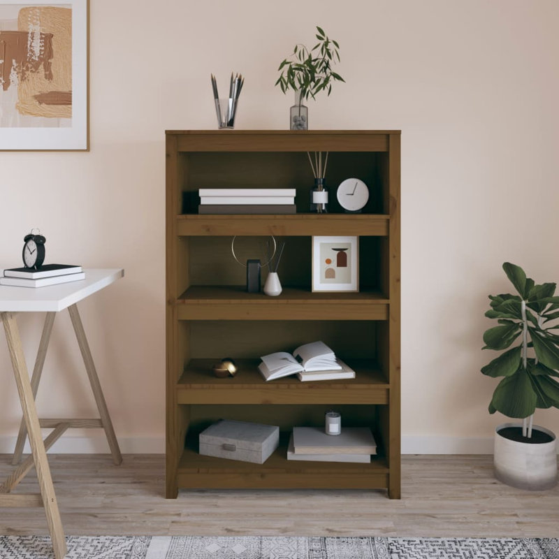 Inkster 125.5cm H Solid Wood Standard Bookcase, 126cm H x 80cm W x 35cm D, Honey Brown
