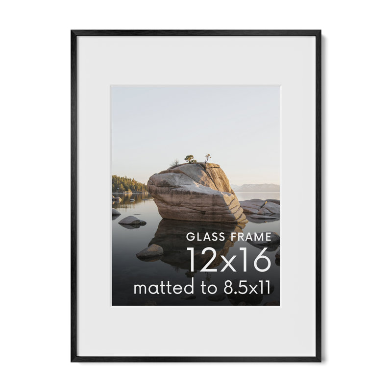 Cadre photo en métal avec verre, Noir, L 12 po x H 16 po