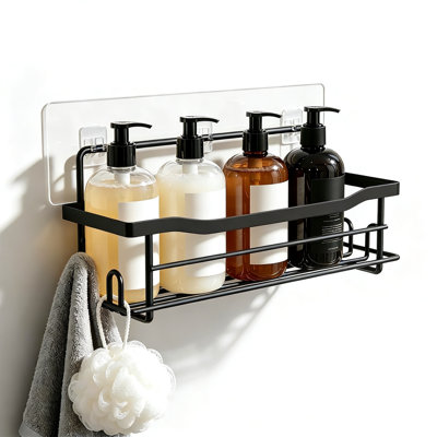 Support de rangement pour tablettes de douche, ensemble de 1 tablette de douche murale sans perçage pour douche intérieure (noir)
