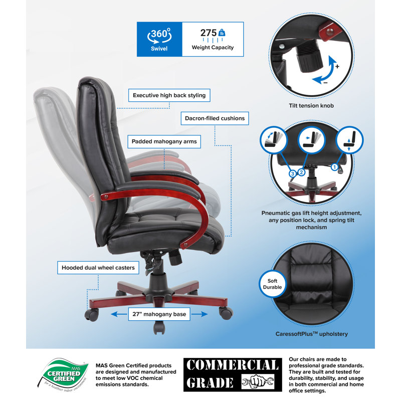Black High Back Swivel Leather Executive Chair with Fabric Accents