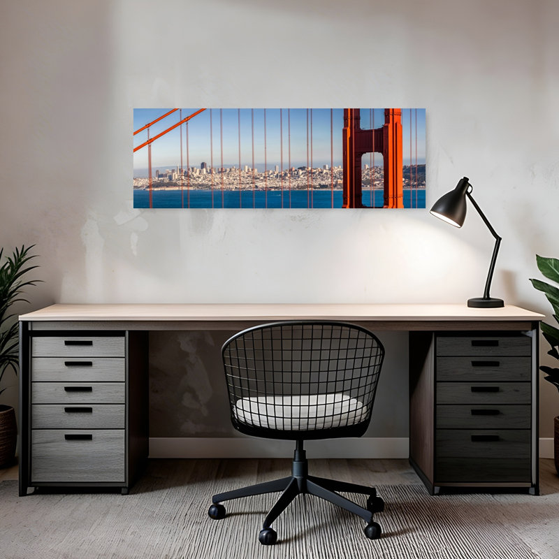 Golden Gate, vue sur la ville, architecture abstraite, art mural, H 12 po x l 36 po
