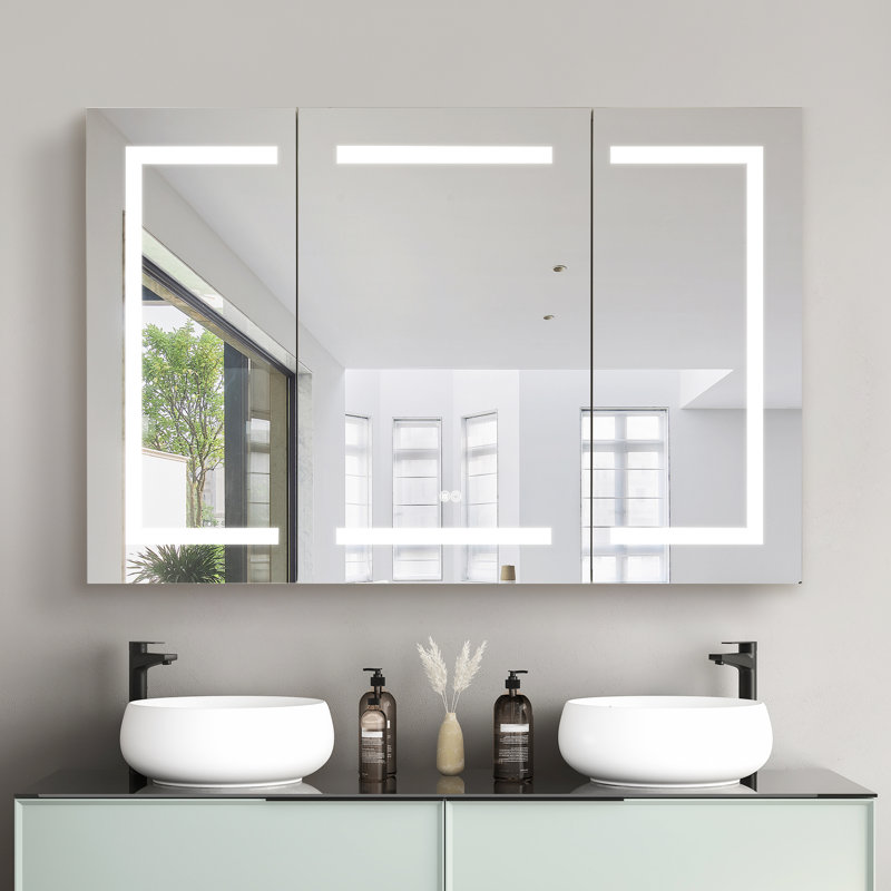 Santona Rectangular Medicine Cabinet with Aluminum Frameless LED Mirror, 32" H x 48" W x 4.7" D