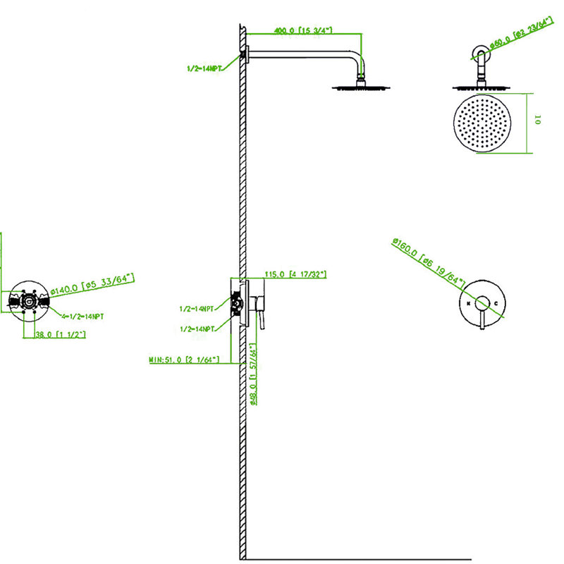 Robinet de douche mural avec valve incluse - Laiton robuste pour un bain rafraîchissant et une douche stable et agréable