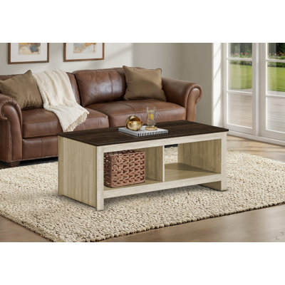 Coffee Table, 44"L, Cocktail, Accent, Storage, Rectangular, Living Room, Beige Oak Laminate, Dark Brown Oak Laminate, Contemporary