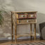 Table d'appoint à 2 tiroirs en bois de manguier peinte à la main, 26 po de hauteur, pour le rangement et la décoration intérieure fabriquée avec trois tiroirs, en bois