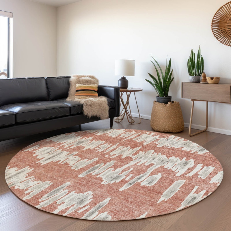 Tapis saumon Prisco lavable à la machine de qualité supérieure, Rond 8 pi