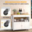 Îlot de cuisine roulant avec barre à déjeuner à abattants pliable, chariot de cuisine l 35,4 po avec armoire de rangement et 2 tiroirs, îlot de cuisine mobile avec porte-serviettes, roues verrouillables, blanc