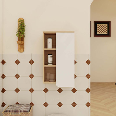 Wall-Mounted Bathroom Side Cabinet With Open Shelves And Concealed Storage For Space-Saving Organization In Narrow Areas