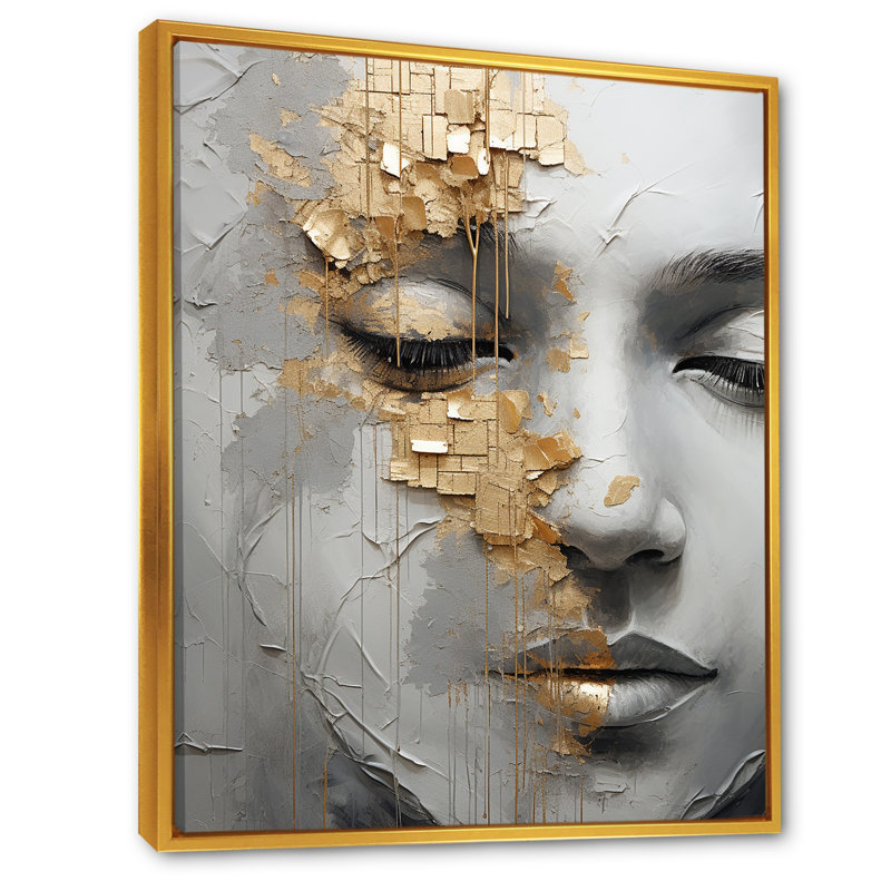 «Woman Meditation Mind III - Woman Abstract», reproduction sur toile encadrée, Cadre flottant doré
