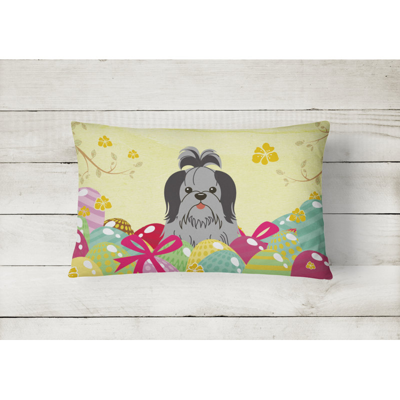 Easter Eggs Shih Tzu Lumbar Pillow, Black/Silver