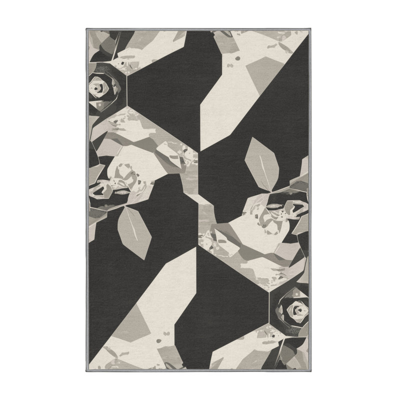 Tapis brun doux et moelleux à motif géométrique de plantes en jade, 3 X 5