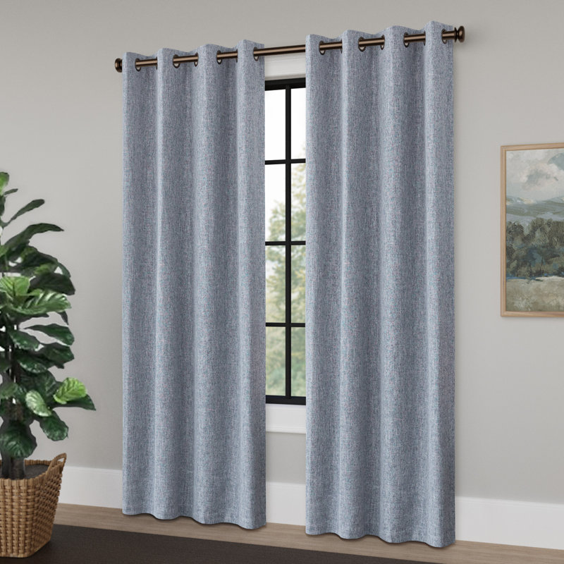 Paire de rideaux occultant avec œillets 100% lin (2 panneaux), 52" W x 96" L, Heather Blue