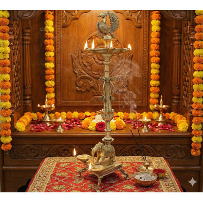 Superfine Ritual Multi Wick Peacock withheld on an Elephant Back 38" Novelty Floor Lamp