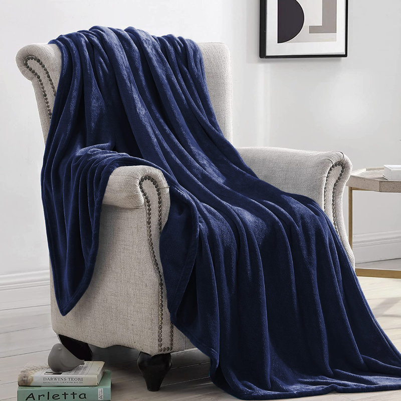 Climax Super Soft Reversible Mink Faux Plush Fur Fleece Blanket Throw, Super King (6'), Navy