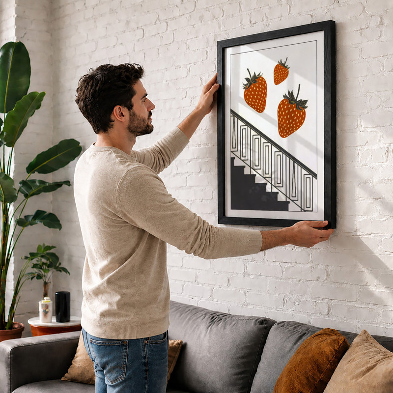 Strawberries And Stairs Geometric - Print, A3 - 42.0 x 29.7 cm, White