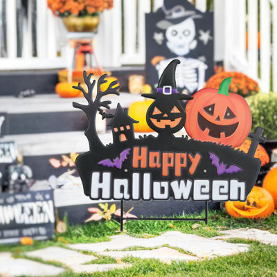 Halloween Pumpkin Lantern Yard Stake Decoration With LED Lights