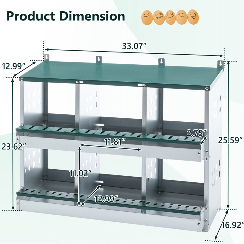 Cage à poulets à 6 compartiments en acier galvanisé, roulette à œufs automatique, espace de nidification confortable, disposition bien conçue, installation rapide, œufs en acier de 33,36 po de profondeur,