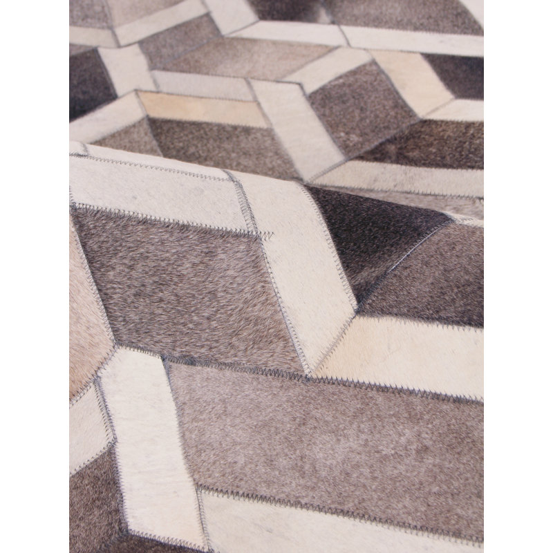 Natural Hide Cowhide Geometric Area Rug, Rectangle 9'6" x 13'6"