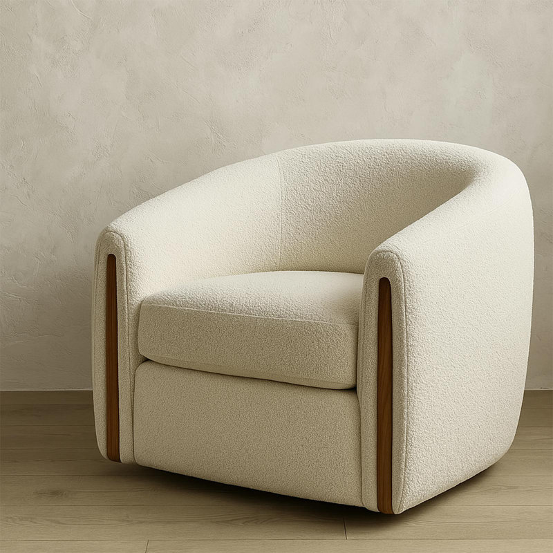 Botzow Upholstered Swivel Barrel Chair, Beige Polyester Blend