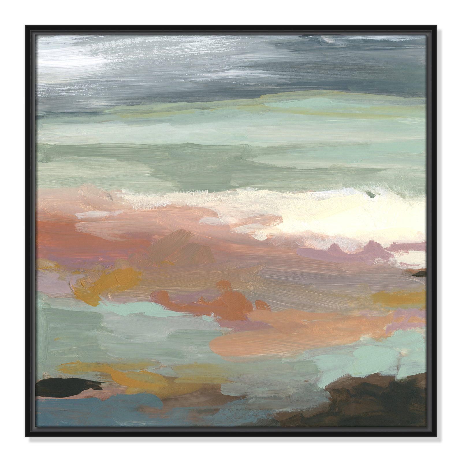 Ocean Bluffs by Carol Robinson - Painting Print on Paper, Picture Framed Canvas, 25.5" H x 25.5" W, Black