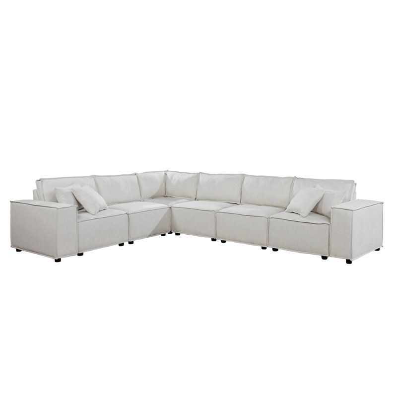 Canapé modulaire Janelle 127,5 po - Tissu de lin beige, conception réarrangée