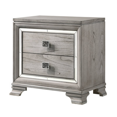 Table de chevet contemporaine à 2 tiroirs avec miroir - 76,2 cm (L) x 44,5 cm (l) x 74,7 cm (H) - Bois massif - Gris pâle