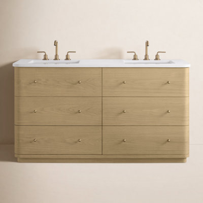 Saffi Ridge 60" Double Bathroom Vanity in Aura Oak with Engineered Marble Top
