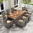 9pcs Patio Rattan Dining Set Acacia Wood Table Cushioned Chair Mix Gray